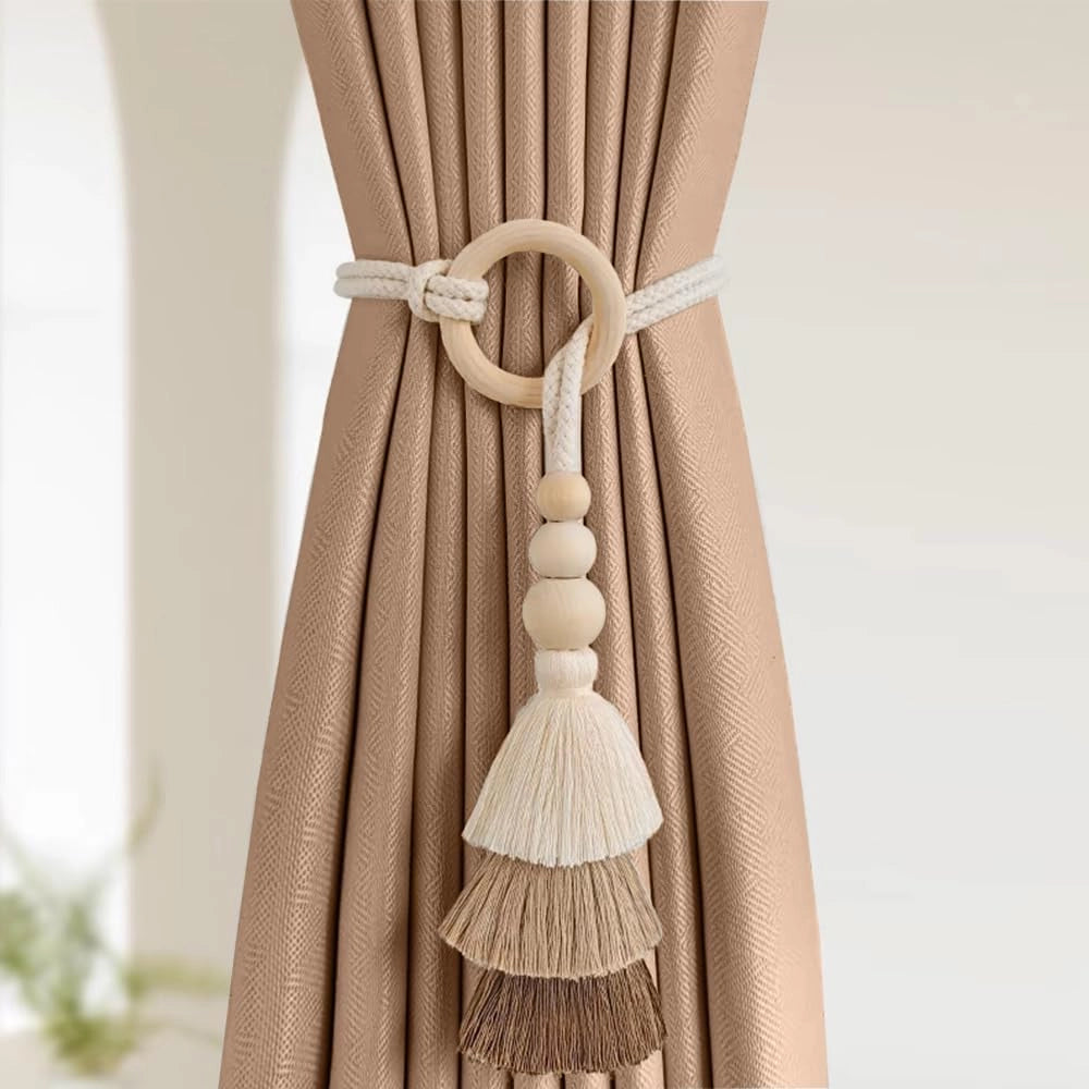 Supporti per tende con frange, design bohémien, set da 4, forma circolare, 38 cm