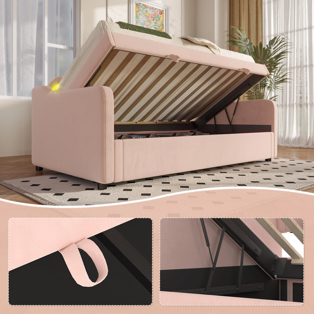 Letto singolo rosa 90x200 cm con contenitore