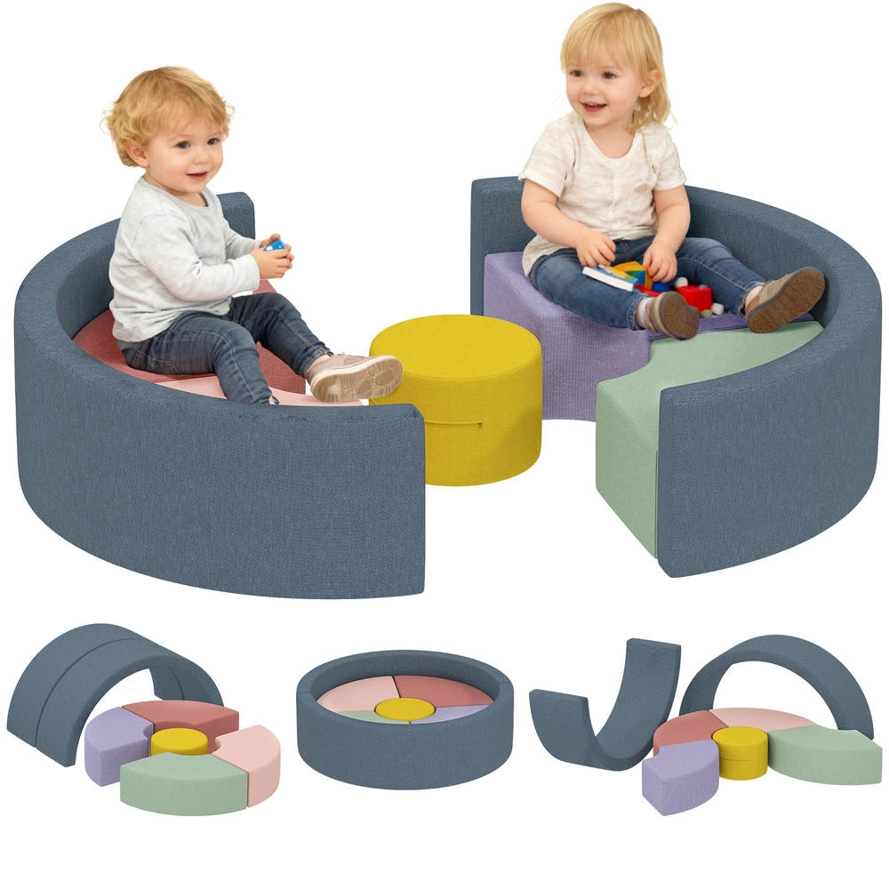 Set 7 Pezzi Blocchi da Costruzione Morbidi per Bambini in Gommapiuma con Fodera in Velluto a Coste Lavabile Multicolore