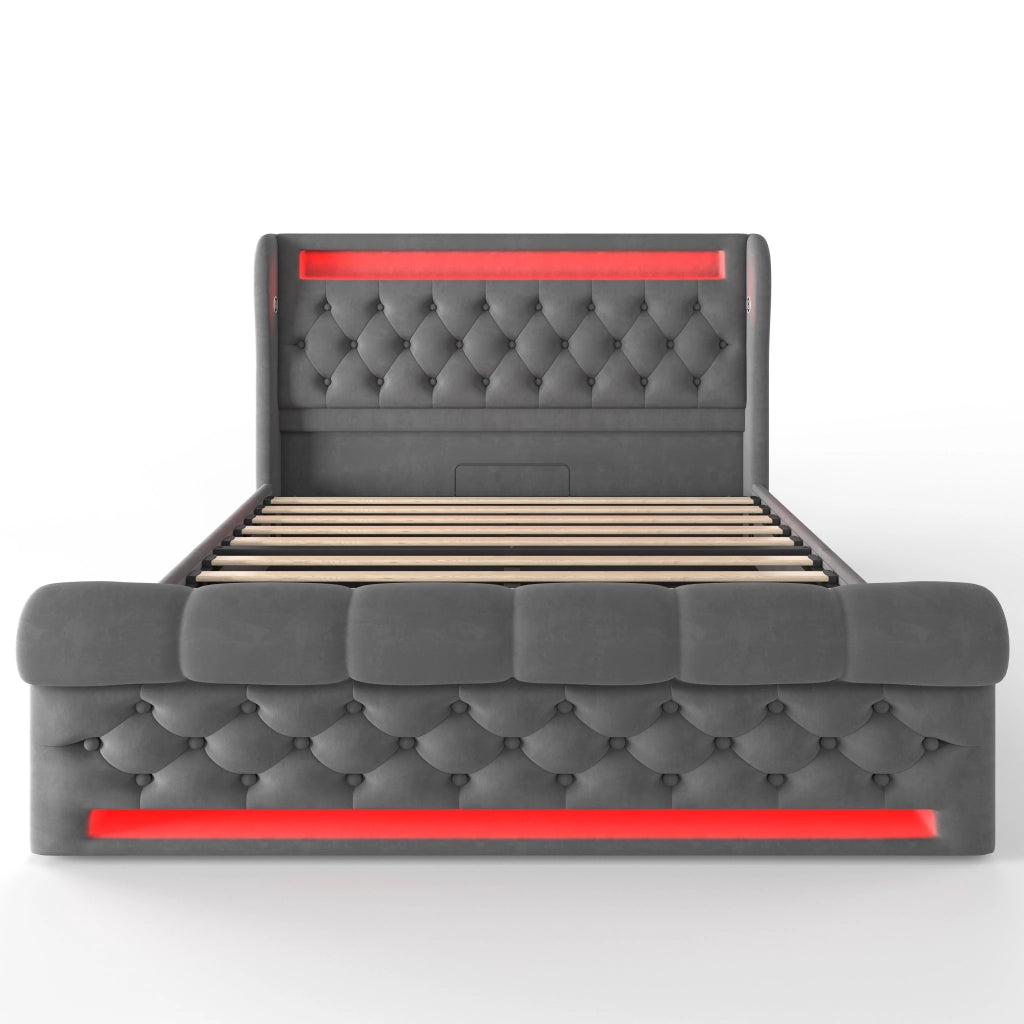 Letto alla francese 140x190 grigio con contenitore idraulico