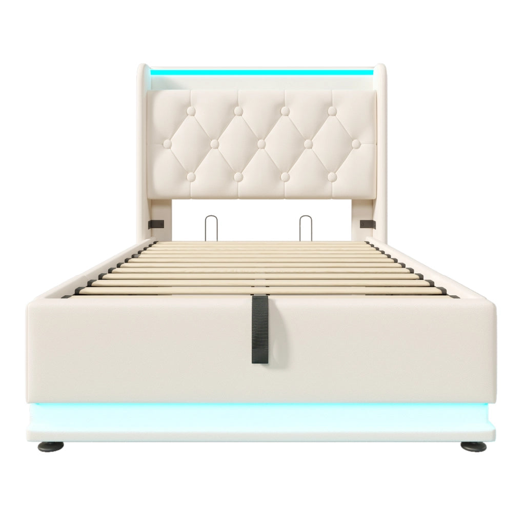 Letto singolo imbottito 90x200 cm con contenitore idraulico