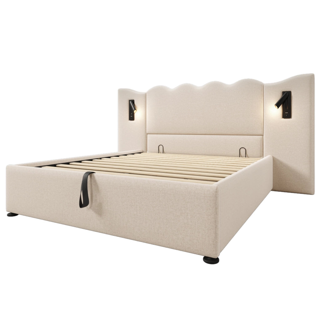 Letto matrimoniale 160x200 beige con contenitore