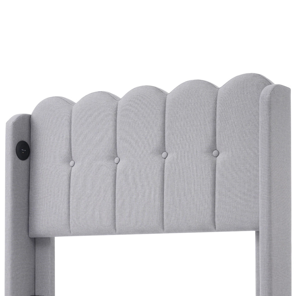 Letto singolo imbottito 90x200 cm grigio con ricarica USB-C