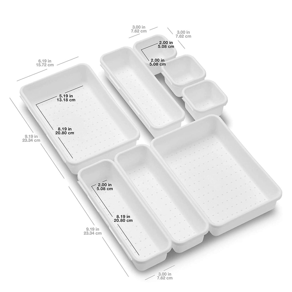 Organizzatore per cassetti, 8 pezzi, plastica, bianco, modulare