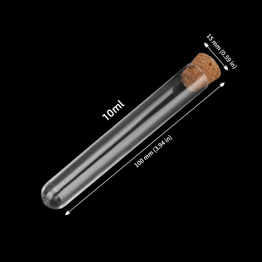 100 provette di plastica, dimensioni 15x100 mm, capacità 6 ml, con tappo