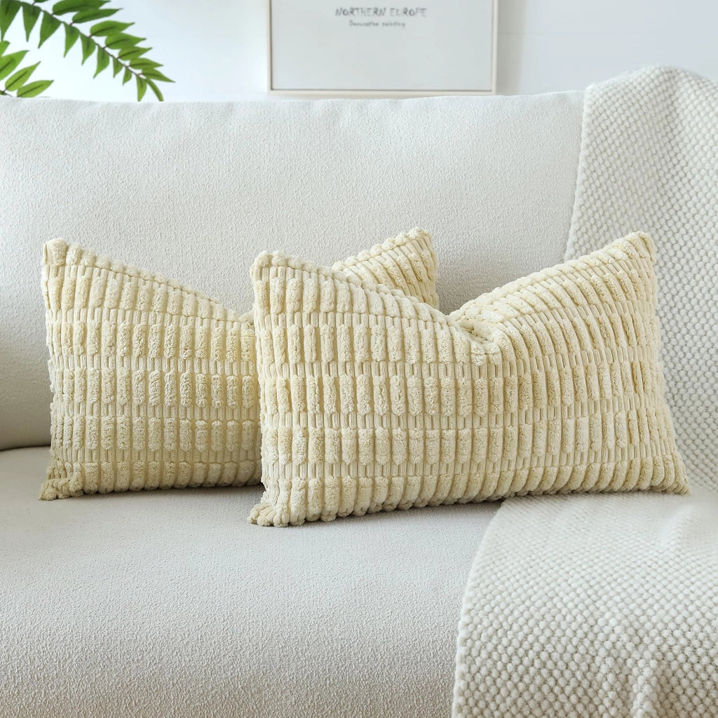 Set di 2 federe per cuscini in velluto, 40x60 cm, color beige-giallo