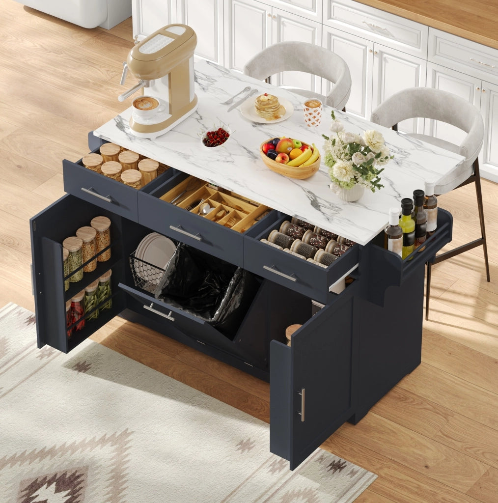 Isola cucina mobile grigia con piano ribaltabile e prese USB
