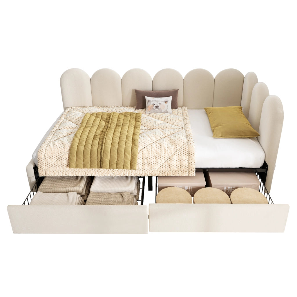 Letto contenitore imbottito beige 90x190 cm
