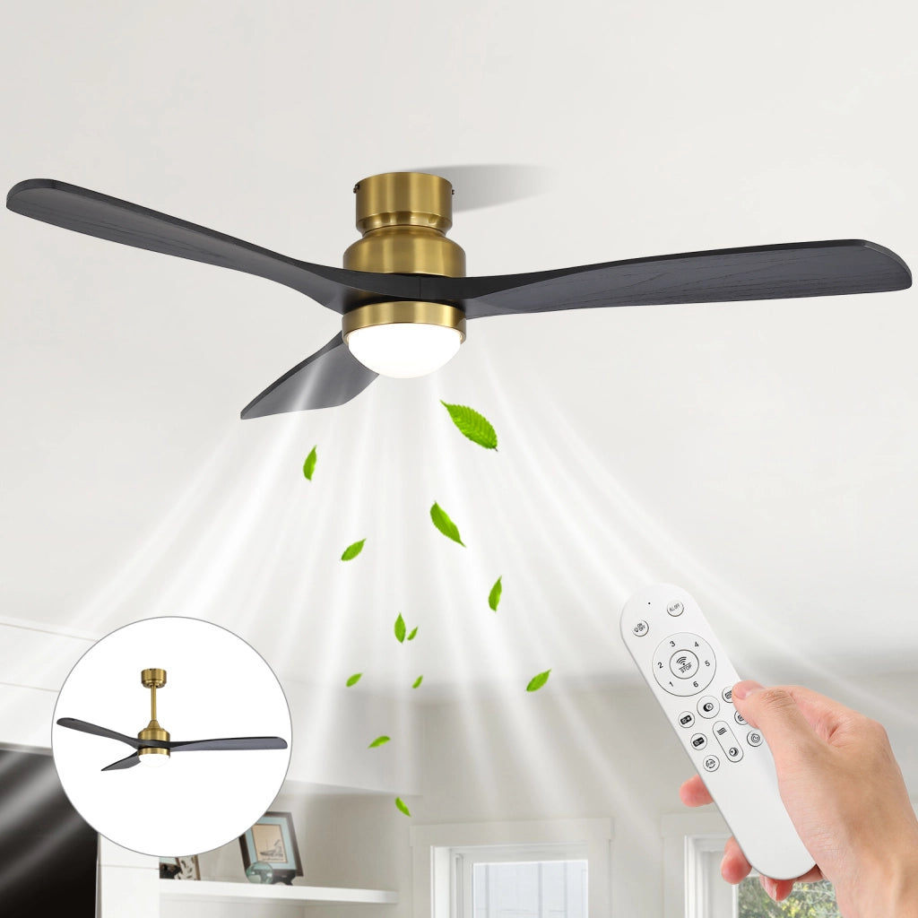 Ventilatore da soffitto con luce LED dimmerabile; motore DC reversibile; 6 velocità; telecomando e timer