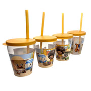 Bicchieri Bread Barbershop, 4 x 385 ml, con coperchi e cannucce, Made in Italy