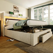 Letto imbottito beige 160x200 cm con contenitore