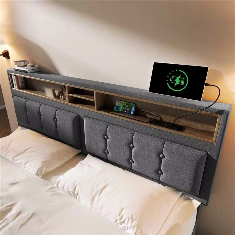 Letto matrimoniale imbottito 140x200 cm con quattro cassetti