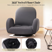Swivel Floor Chair with Adjustable Backrest and Armrests-Grey