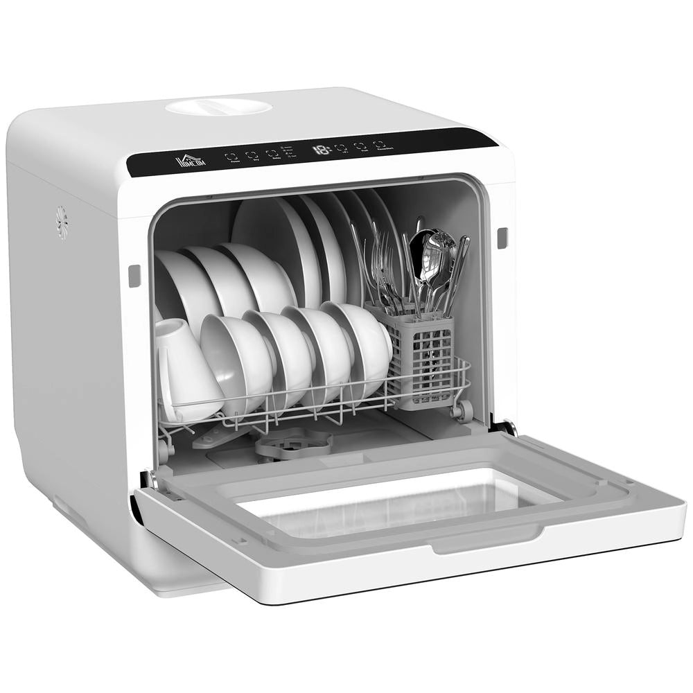 Mini lavastoviglie compatta da tavolo per 4 coperti, 6 programmi con serbatoio 6 L e comandi touch, bianco per cucina e ufficio