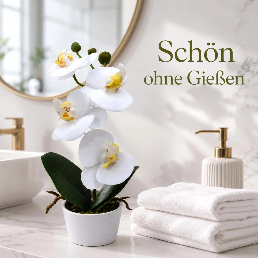 Orchidea artificiale in vaso, color crema, 26 cm, facile da curare