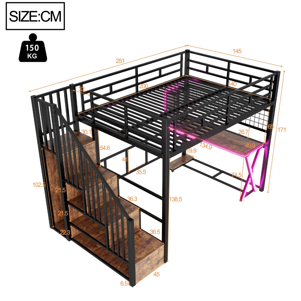 Letto a soppalco 140x200 cm con scrivania