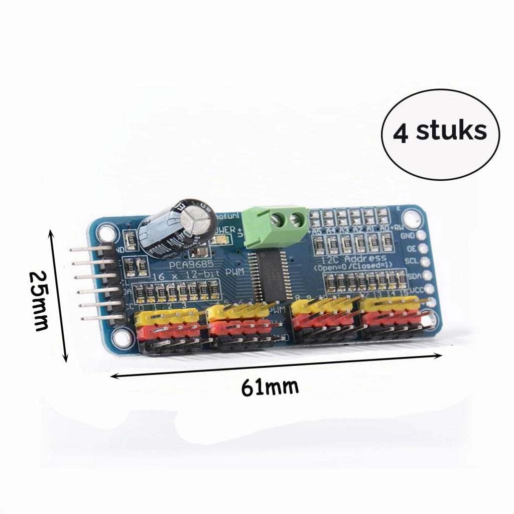 4 driver per motori PWM PCA9685, modulo a 16 canali e risoluzione a 12 bit, interfaccia IIC