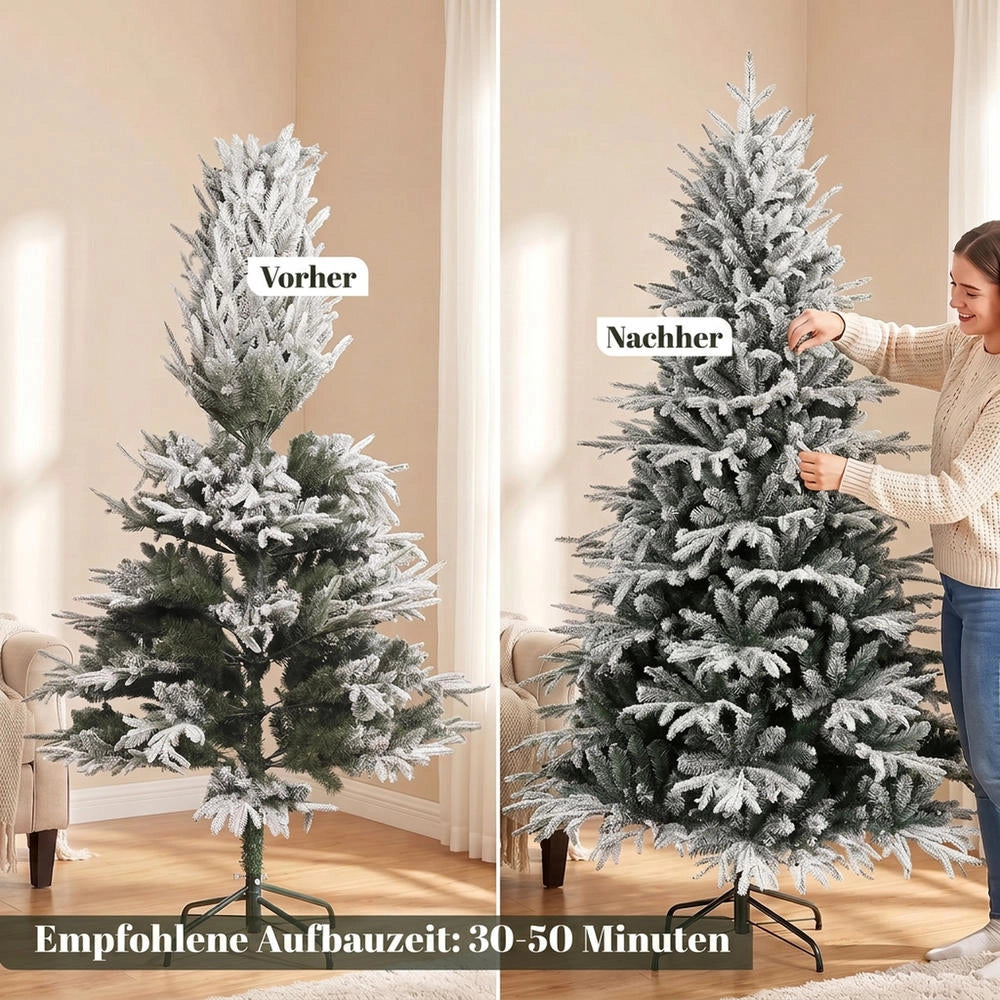 Albero di Natale artificiale innevato 180 cm, 1920 punte in PE e PVC, folto con rami pieghevoli facile da montare