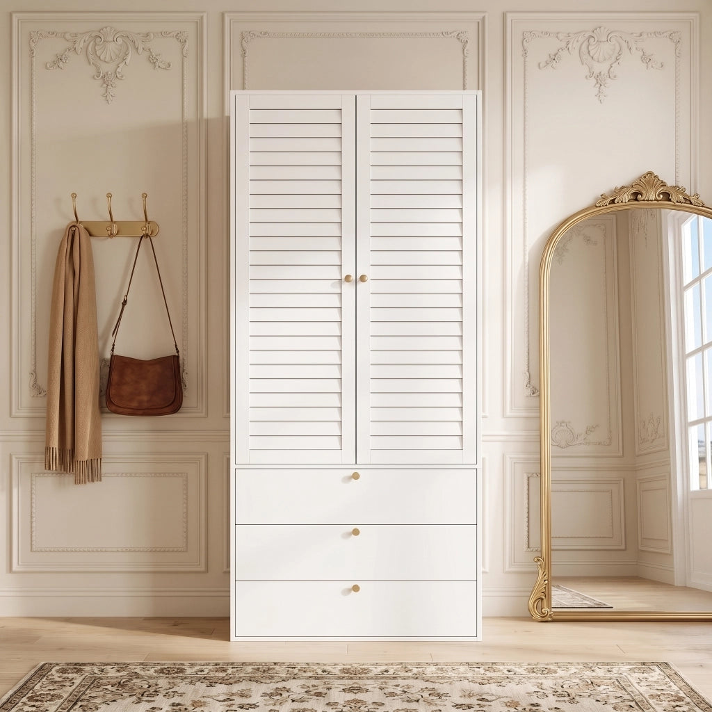 Armadio con 2 ante e 3 cassetti - per camera da letto - 90 x 50 x 200 cm - bianco