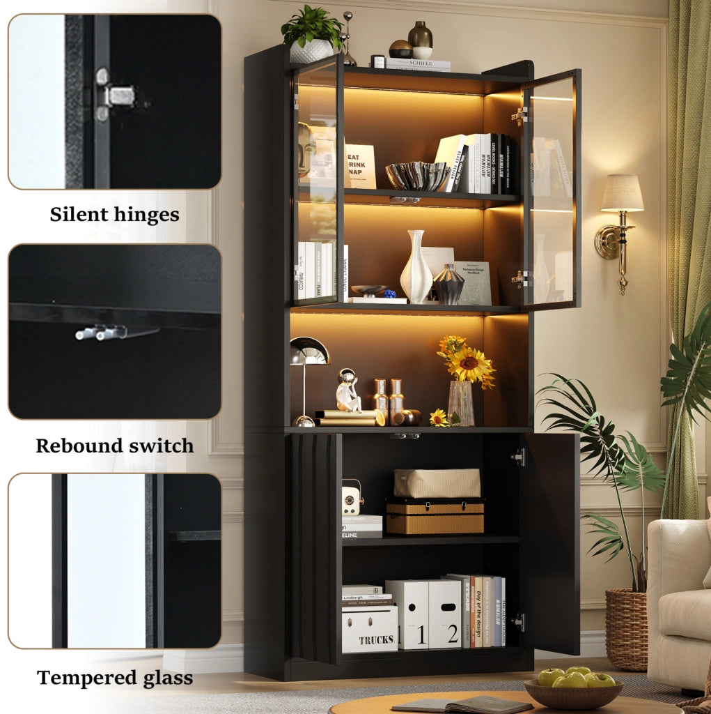 Set di 2 vetrine 160x35x200 cm con LED Bluetooth e vetro temprato; nero