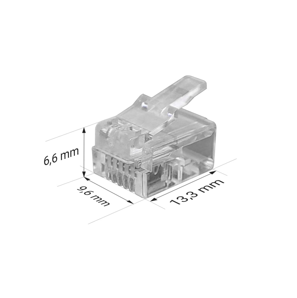 Connettore RJ11, trasparente, confezione da 100 pezzi, per telefoni e ADSL
