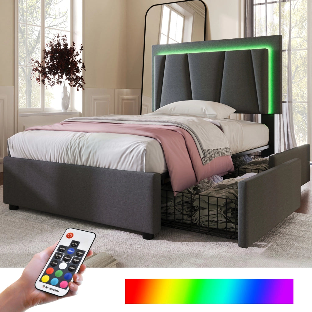 Letto singolo 90x200 cm grigio con due cassetti