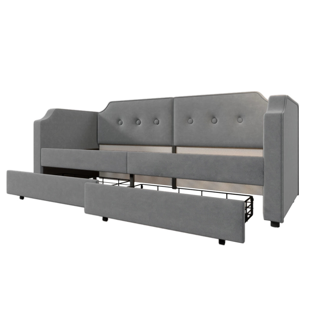 Letto imbottito 90x200 cm grigio con cassetti