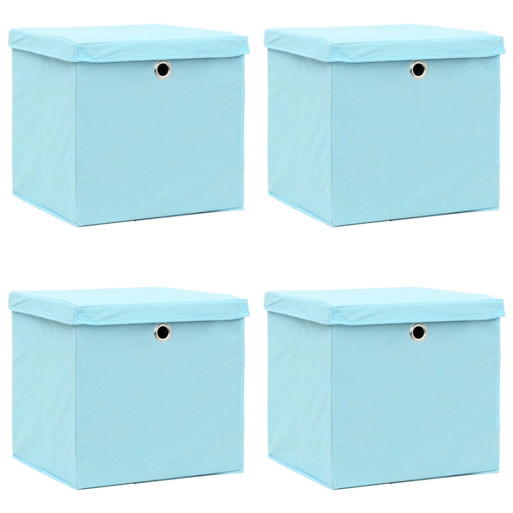 Scatole con Coperchi 4pz Azzurre 32x32x32 cm Tessuto 288374