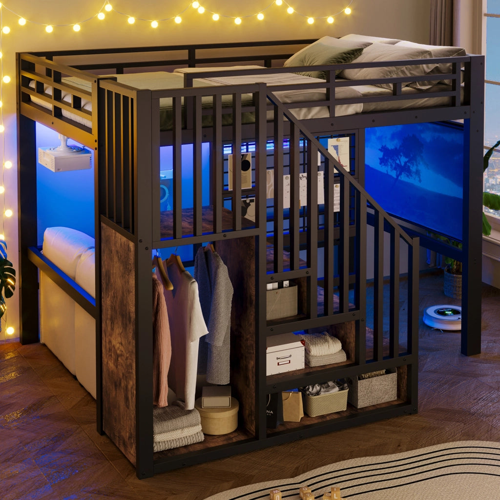Letto a soppalco 140x200 cm in metallo e MDF nero