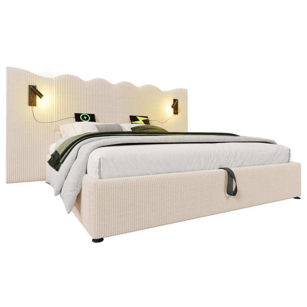 Letto matrimoniale 180x200 contenitore beige-bianco