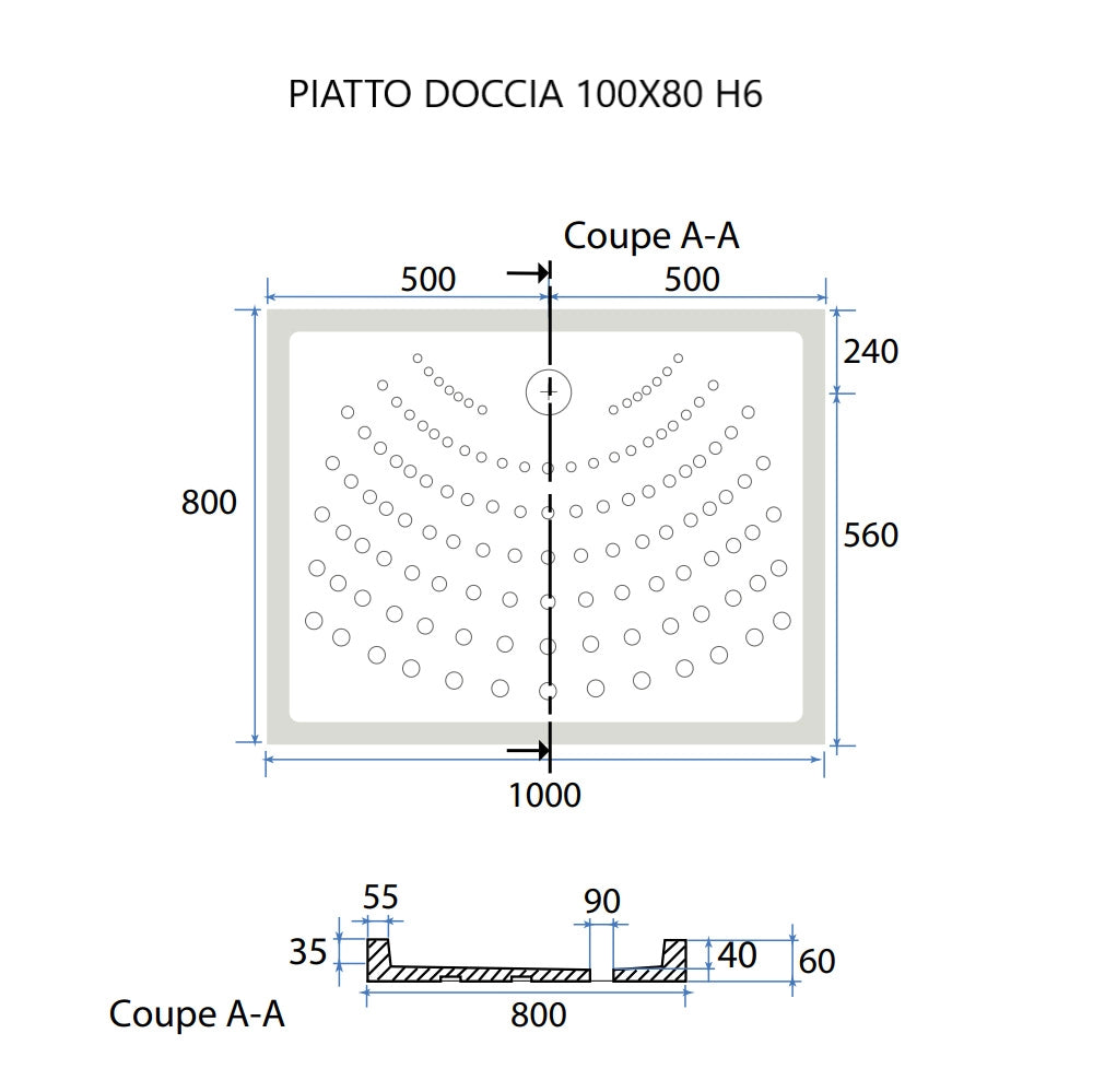 Piatto doccia 100x80 h 6 ceramica