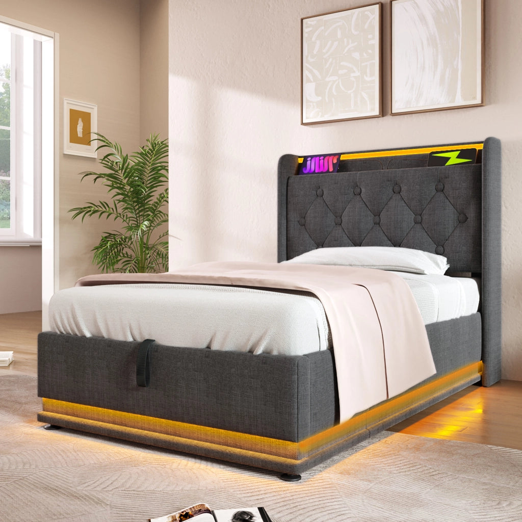 Letto contenitore idraulico grigio 90x200 cm