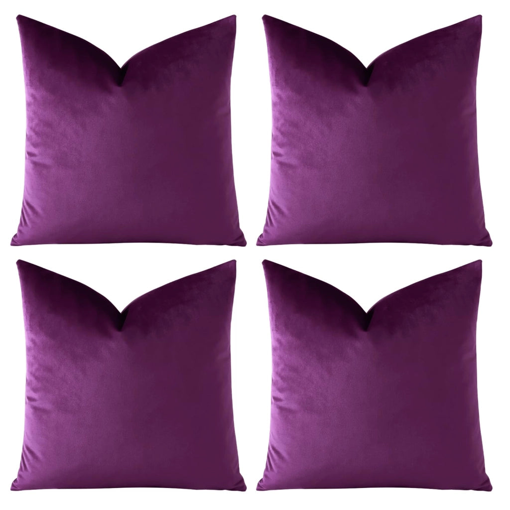 4 federe per cuscini in velluto, 45x45 cm, colore melanzana/lilla