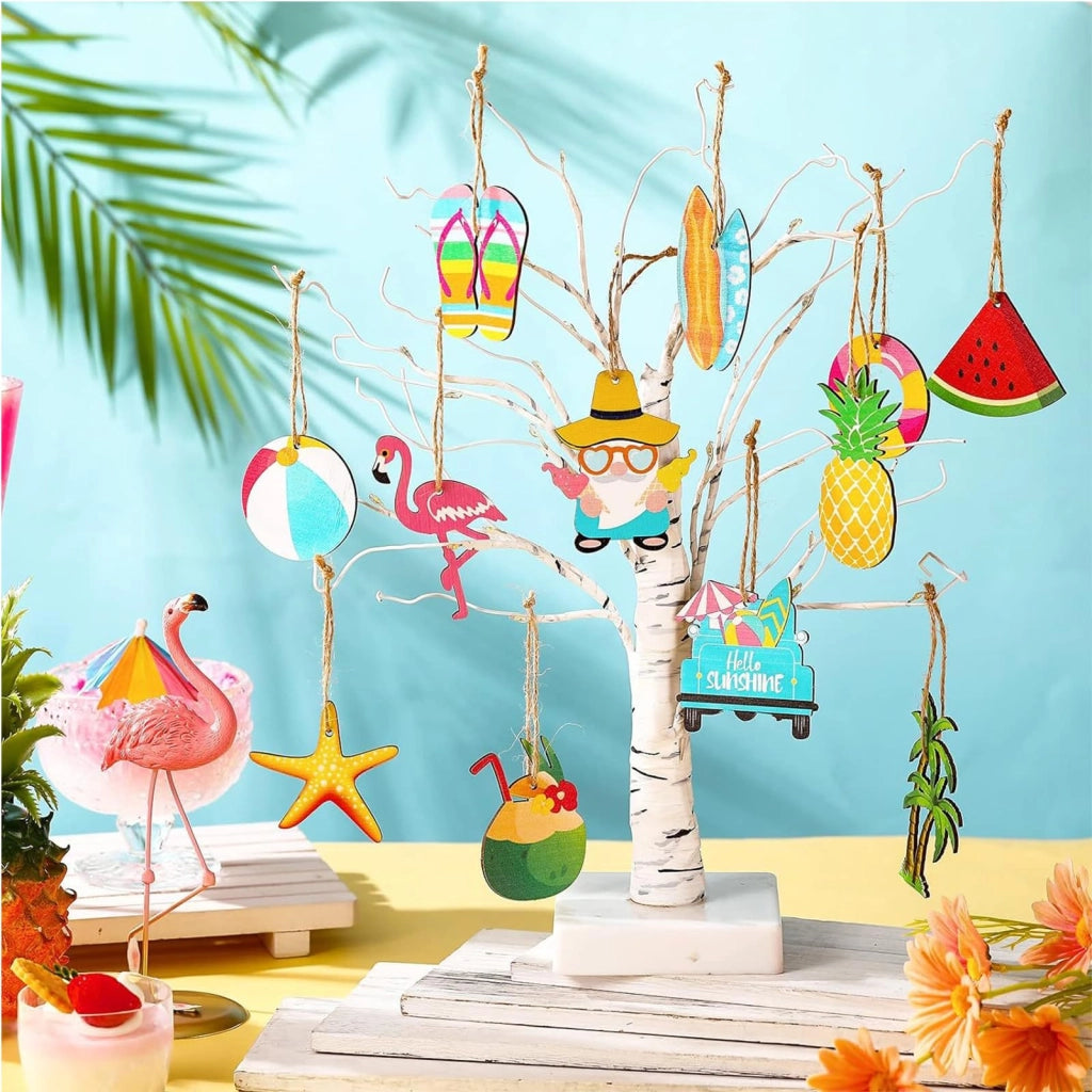 Appendini in legno, set da 36 pezzi, decorazioni hawaiane tropicali per l'estate