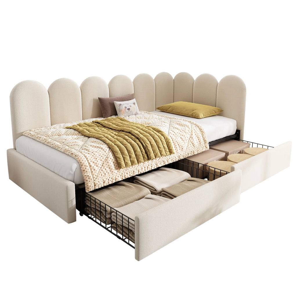 Letto contenitore imbottito beige 90x190 cm