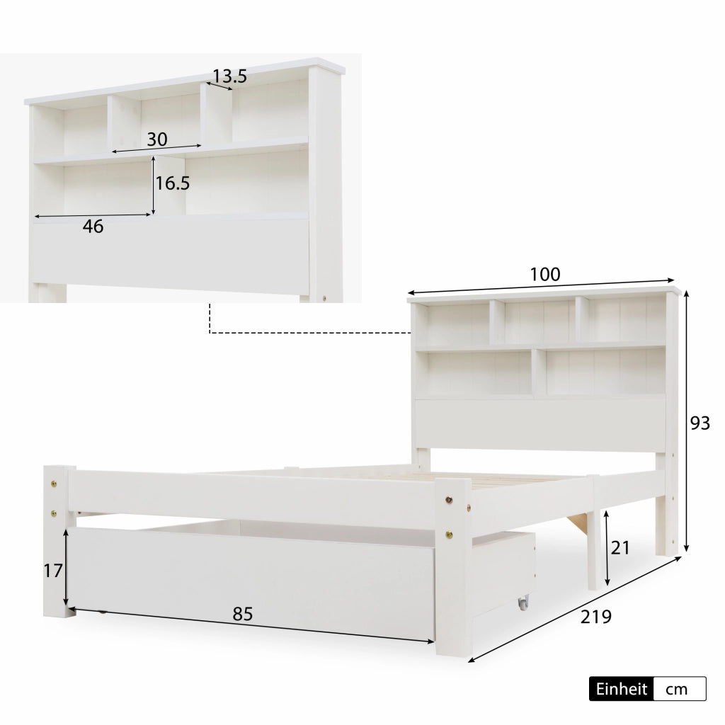 Letto singolo 90x200 cm con libreria e cassetti