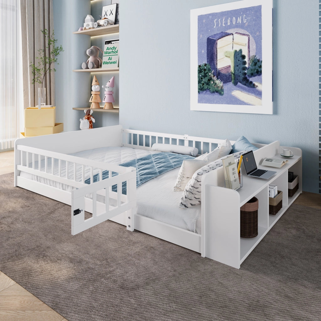 Letto per bambini 140 x 200 cm bianco con scaffali aperti