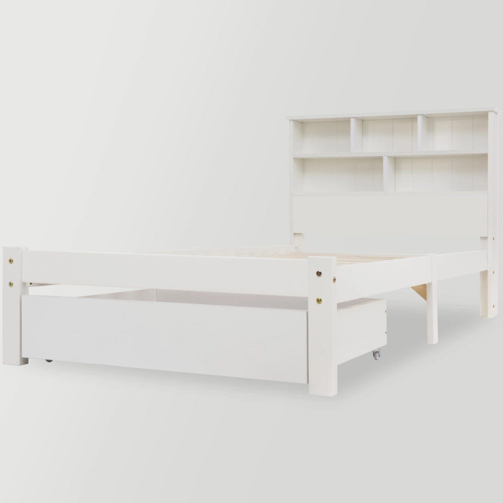 Letto singolo 90x200 cm con libreria e cassetti