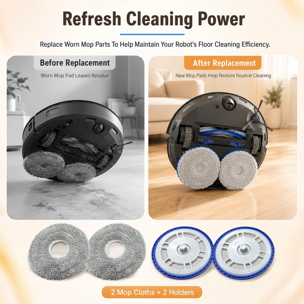 4 mop in microfibra + 2 supporti, accessori per aspirapolvere robot