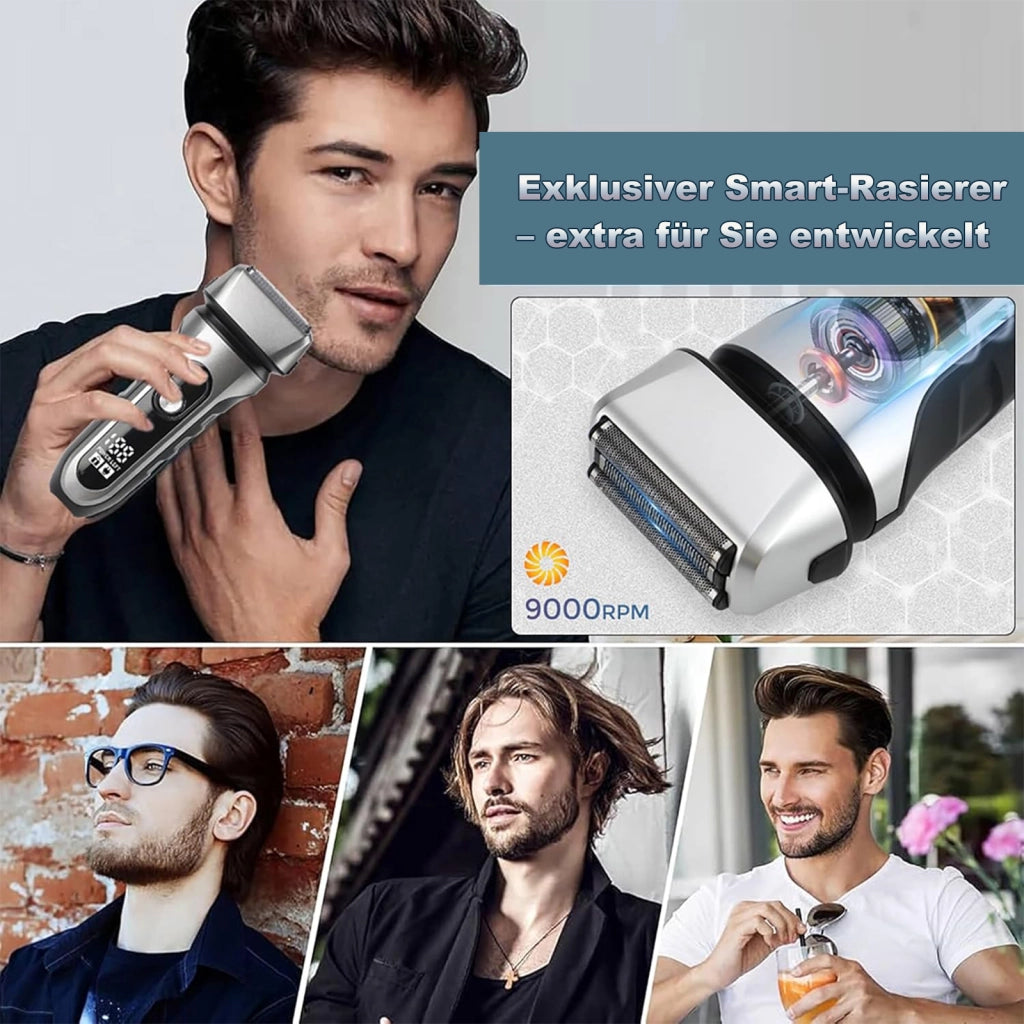 Rasoio elettrico da uomo impermeabile con lame flottanti e display a LED
