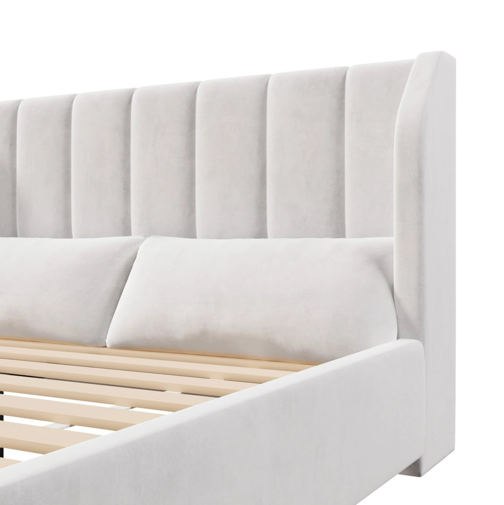 Letto imbottito 140x200 cm beige con rete a doghe e 2 cuscini