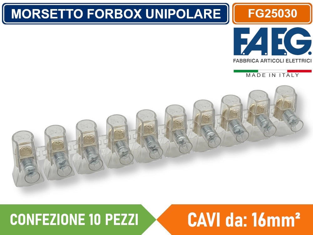 CONFEZIONE 10 PEZZI MORSETTO FORBOX A CAPPUCCIO UNIPOLARE TRASPERENTE PER CAVI CON SEZIONE 16mm²