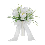 Bouquet artificiale, con tulipani e campanule, 9,8 pollici, colore bianco