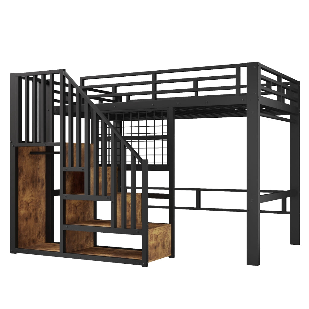 Letto a soppalco 140x200 cm in metallo e MDF nero
