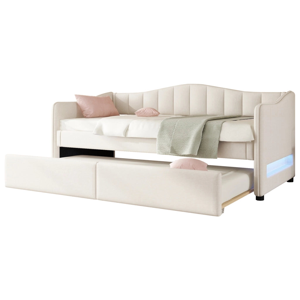 Letto singolo 90x200 cm con letto estraibile beige