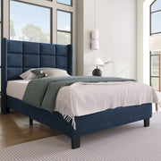 Letto singolo imbottito blu 90x200 cm con testiera
