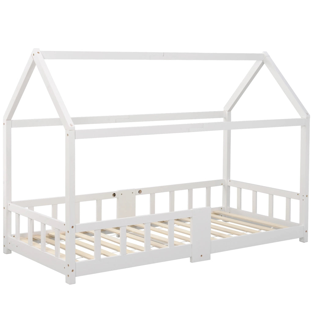 Letto casetta per bambini 90 x 200 cm bianco con lavagna