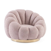 Poltrona Girevole Bouclé con Base in Acciaio Dorato Rachel Rosa