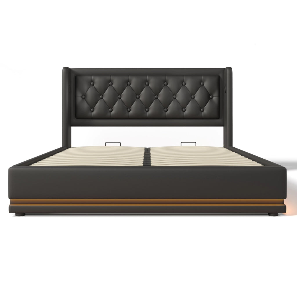 Letto contenitore matrimoniale 140x200 cm nero in PU
