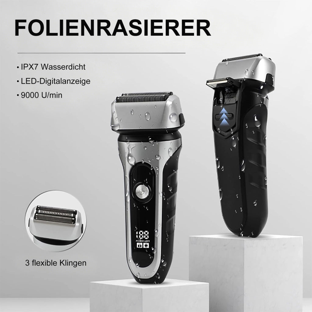 Rasoio elettrico da uomo impermeabile con lame flottanti e display a LED